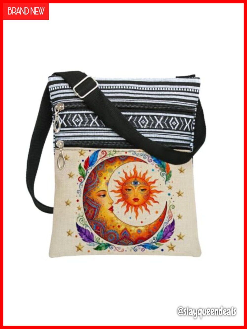 Moon Sun Crossbody Bag Witchy Bohemian Small Polyester Messenger Purse